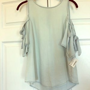 Light sea foam tank with off-the-shoulder ties
